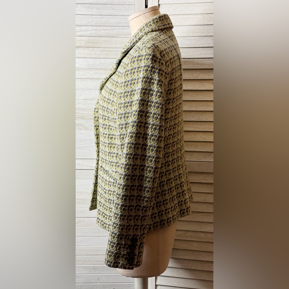 Talbots Tweed Blazer Jacket Green Blue Size 10P Classic Career Chic Textured - Picture 12 of 16